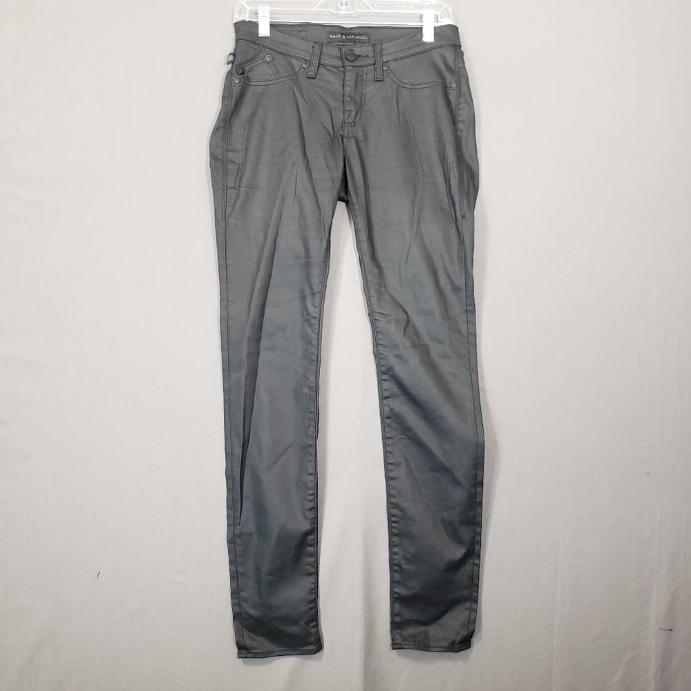 Rock & Republic Black Kashmiere Mid Rise Jeggings Jean Leggings Black Sheen sz 6